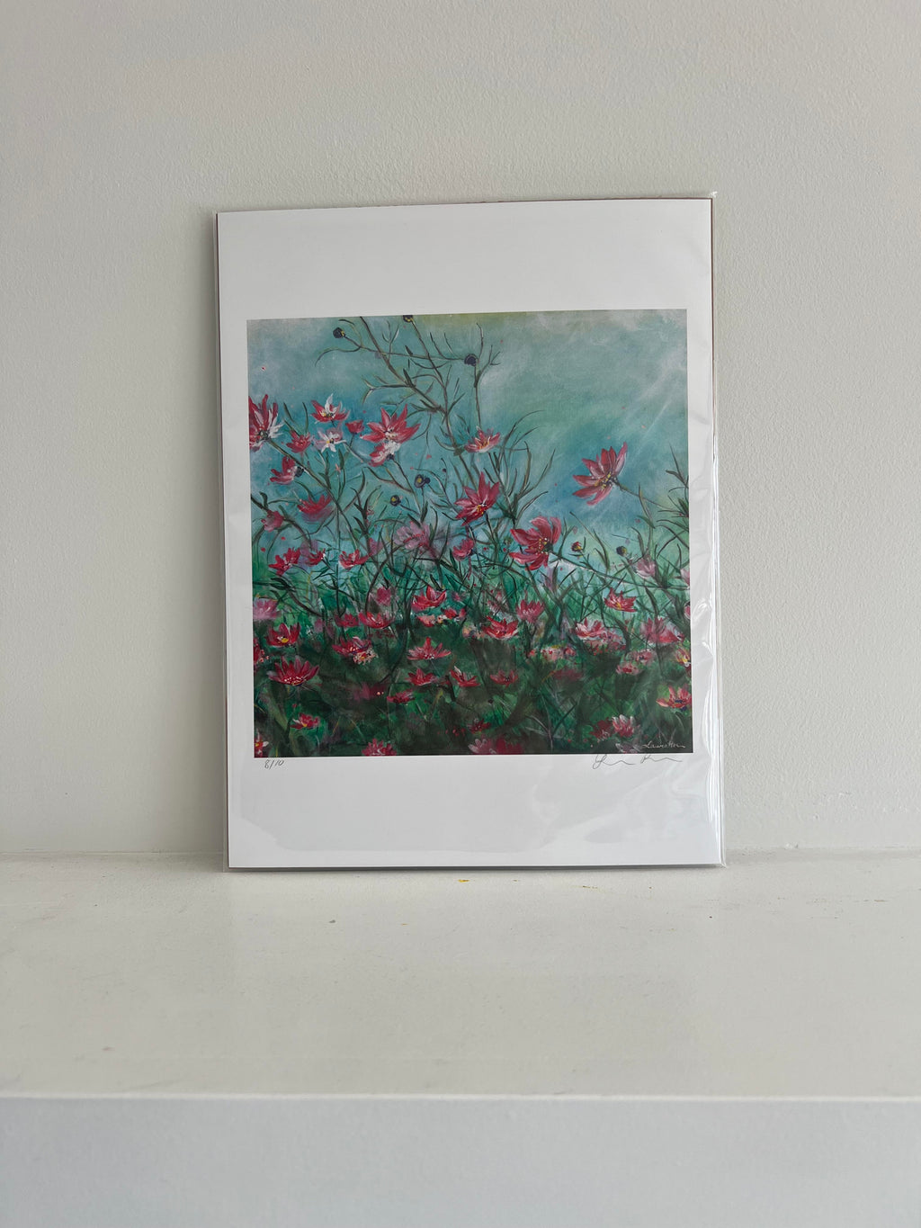 July Meadow Print (9"x13") - Pink flowy flowers in a field