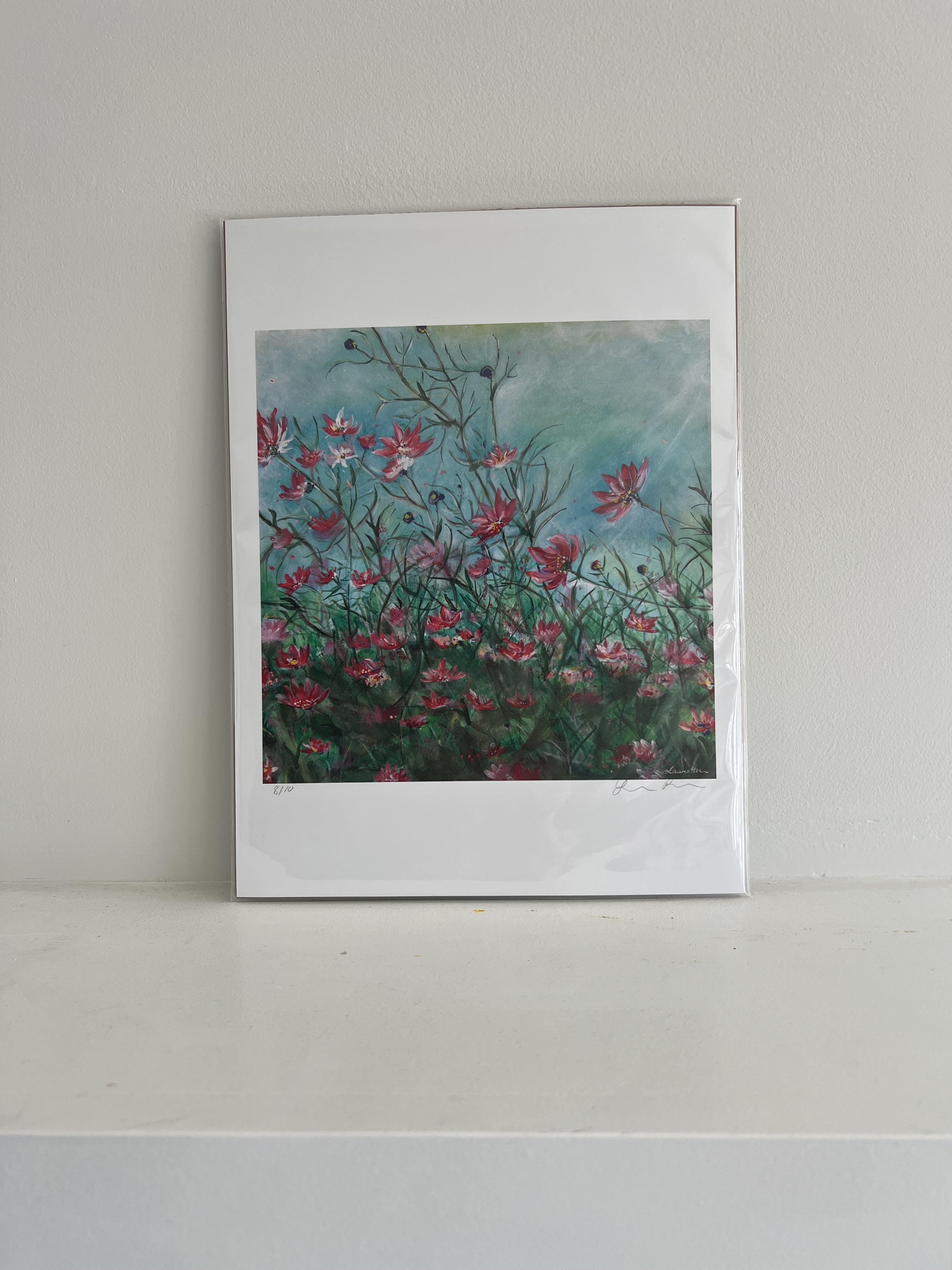 July Meadow Print (8"x10") - Pink flowy flowers in a field